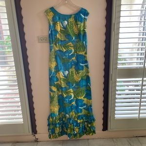 Long Tropical Dress with ruffles on bottom